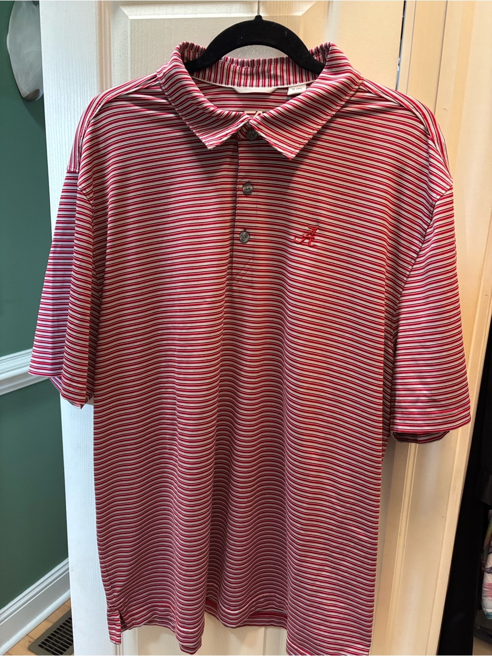 Cutter & Buck Red and White Striped Performance Polo